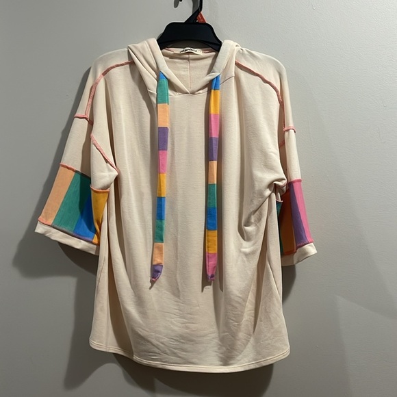 Haptics by Holly Harper MULTICOLOR STRIPE PRINT FRENCH TERRY PULLOVER HOODIE - Picture 4 of 7